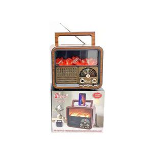 Radio portable rétro AM FM SW à ondes courtes avec haut-parleur Bluetooth, lampe d'ambiance flamme, fonctionne avec piles, chargement SUB, carte TF