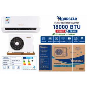 NOURSTAR Climatiseur Split Inverter 18000 BTU – Chaud & Froid – WiFi – Gaz R32 – Économie d’énergie – Unité Extérieure Incluse