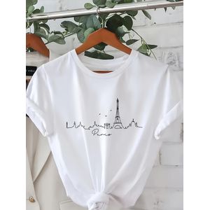 T-shirt à imprimé graphique, haut décontracté à manches courtes et col rond, vêtements pour femmes
