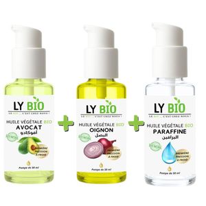 LY BIO PACK HUILE AVOCAT 50ml - POMPE + HUILE OIGNON 50ML - POMPE + HUILE PARAFFINE 50ML - POMPE