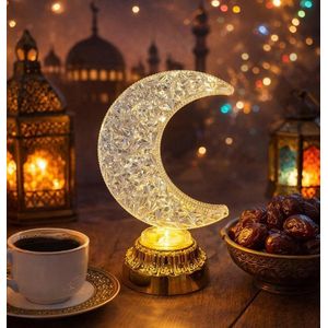 Lampe Cristal , Mini Lampe de table LED Lampe de Decoratin Forme de Lune, Veilleuse Abat jour Cristal - 16cm