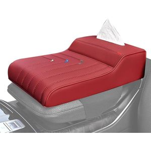 Housse de Accoudoir Central de Voiture 2-en-1 en Cuir Premium avec Distributeur de Mouchoirs Intégré - Rouge Vin