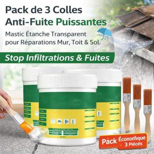 Pack de 3 Colles Anti-Fuite Puissantes 300 g x3– Mastic Étanche Transparent Grande Taille pour Réparations Mur, Toit & Sol – Stop Infiltrations & Fuites