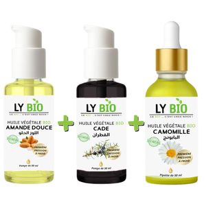 LY BIO PACK HUILE AMANDE DOUCE 50ml - POMPE + HUILE CADE 50ML - POMPE + HUILE CAMOMILLE 50ML - PIPETTE