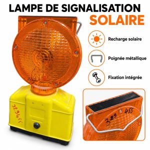 Lampe de signalisation solaire orange avec fixation
