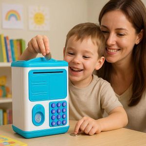 Genebre Tirelire Électronique Enfant avec Code Secret - Mini Coffre-Fort Jouet pour Filles & Garçons - Cadeau Éducatif pour Apprendre l'Épargne - Distributeur Billets