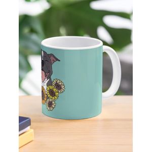 Staffy heureux avec tournesols Mug classique