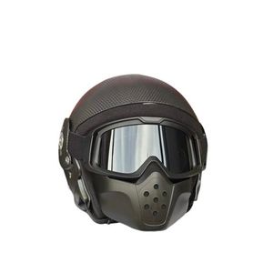 Fp Casque Moto Noir avec Lunettes Intégrées – Style Militaire – Protection Vent & Poussière – Taille Standard