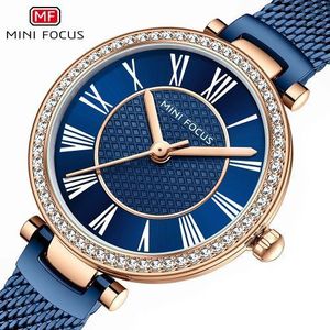 MINI FOCUS Montre Femme Élégante Mode Casual Bracelet Acier Cristal Montre Quartz Étanche