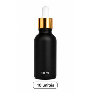 Pack de 10 Pipette compte-gouttes en verre Noir bouchon doré pour huiles et cosmétique 50ml