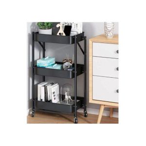 Chariot Salon Pliant Panier Dispositif de Rangement À 3 Niveaux de Rangement Avec Maille Métallique Stockage de Masse Multifonctionnel Utilisé Dans Le Bureau, Chambre À Coucher,Noir,