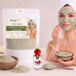 Zena Argile verte visage 200g haute qualité + huile de Rose 30ml gratuit