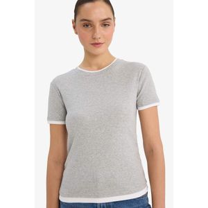 Defacto تيشيرت نص كم مضلع قصة ضيقة برقبة مستديرة