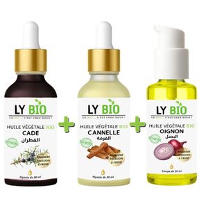 LY BIO PACK HUILE CADE 50ML - PIPETTE + HUILE CANNELLE 50ML - PIPETTE + HUILE OIGNON 50ML - POMPE
