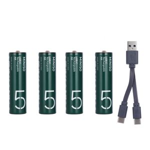 Miniso Lot de 4 Piles AA Lithium Rechargeables par Cable Type C - Batterie AA Universelle 1.5V Haute Performance Pour Manette et Jouets