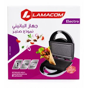 Lamacom  Appareil à Panini et Sandwich Grill Électrique 750W – Plaques Antiadhésives – Compact