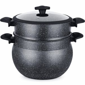 Kenz Couscoustier de Haute Qualité - Marmite Vapeur en Granit - Design Moderne Noir Moucheté