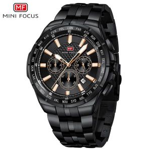 MINI FOCUS Montre Homme Multifonction Chronographe Étanche – Bracelet Acier Inoxydable – Design Sport & Élégant 