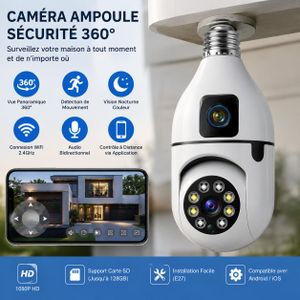 Caméra Ampoule WiFi Double Objectif 360° – Surveillance Intelligente Sans Fil avec Suivi Automatique & Vision Nocturne HD