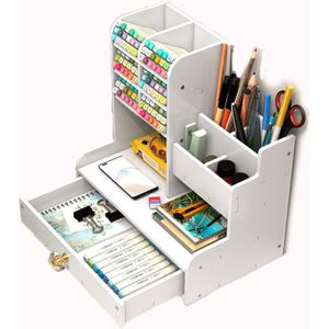 Blanc منظم مكتب مع درج، حامل أقلام متعدد الاستخدامات من تخزين لمستلزمات المكتب، المدرسة