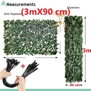 سياج أوراق صناعية قابل للتعديل (3mX90cm)، زخرفة شرفة، سياج حديقة صناعي