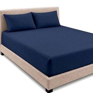 ملاءة سرير زرقاء 200×160×30 سم + 2 غطاء وسادة 70×50 سم – مطاط محيط بالكامل – ناعمة ومريحة وسهلة التركيب