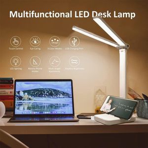 Lampe de Bureau LED Multifonctionnelle à Double Tête – Éclairage Intelligent, Protection Oculaire et Support Téléphone Intégré