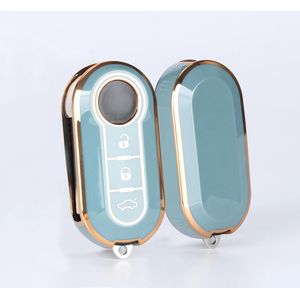 Protège-clés de voiture, bleu tiffany, étui souple en TPU, protection complète pour Fiat 500 500L Brava Bravo Doblo Ducato Fiorino Punto Panda 3 boutons
