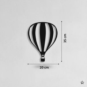 Tableau mural noir représente une montgolfière à rayures en bois MDF 20*35CM