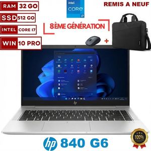 Hp PC PORTABLE  ELITEBOOK 840 G5 8ÉME GÉN-CORE I7-32Go-512 Go SS-AZERTY-Remise à neuf