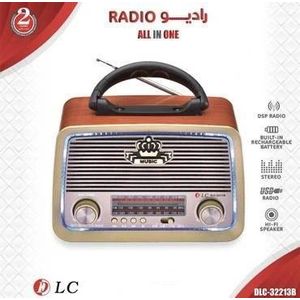 Radio portable classique avec haut-parleur Bluetooth de DLC, équipée d'entrées pour carte mémoire, auxiliaire et USB.