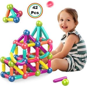 Bâtons de Construction Magnétiques 42 Pcs, Jouet Éducatif Aimant, jeu de Construction