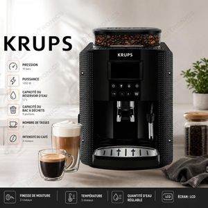 Krups Machine à Café Automatique 15 Bars Broyeur Intégré 1.7L, Écran LCD, Nettoyage automatique, EA815070