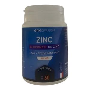 Gluconate de Zinc - Soutien Peau et Système Immunitaire - 15 MG - 60 Comprimés - Fabriqué en France