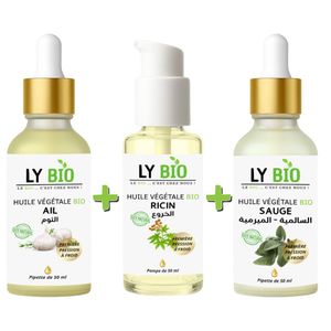 LY BIO PACK HUILE AIL 50ML - PIPETTE + HUILE RICIN 50ml - POMPE + HUILE SAUGE 50ML - PIPETTE