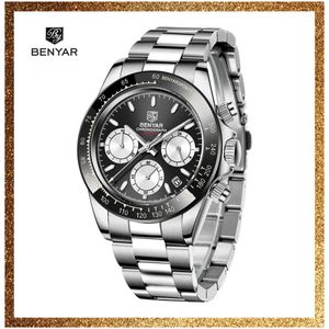 Benyar Multi fuseau horaire classique luxe hommes montre à Quartz en acier inoxydable étanche hommes-BY-5169