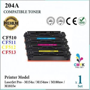 TONER Compatible HP 204A  CF 510A  CF 511A  CF 512A  CF 513A pour M154 / M154A / M154NW / M180 / MFP M180N / MFP M180NW / MFP M181FW 