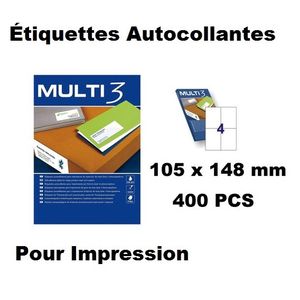 Apli Étiquettes adhésives Impression Multi 3,blanches,105x148 mm,100 Feuilles,400 PCS