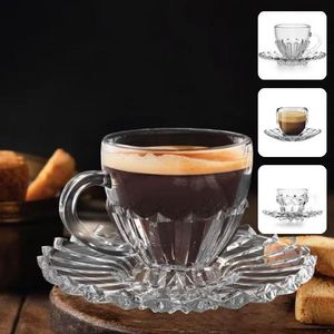 1 Tasse de Café en Verre avec Soucoupe pour un Réveil Raffiné (désigne aléatoire)
