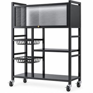 Organisateur de Cuisine à 5 Niveaux avec Roulettes - Gain de Place - Rangement Multi-Usage - Armoire Coulissante - Structure Métallique