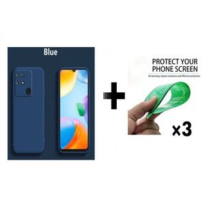 Case Pack : pochette Redmi 10a souple silicone Bleu + 3 ciramik