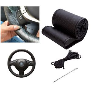 Couvre Volant de Voiture PU Cuir NOIR Avec Aiguille Et Fil Noir Housse DIY