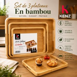 Kenz Set de 3 Plateaux de Service en Bambou 3 Tailles, SPU-2786