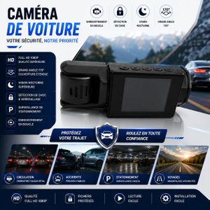 Dashcam Voiture 3 Caméras Full HD 1080P – Avant, Intérieur et Arrière, Vision Nocturne