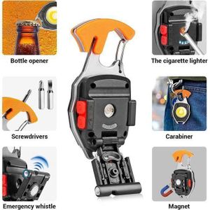 Mini Lampe de Poche Multifonction COB LED Rechargeable – 7 Modes, Porte-clés, Tournevis, Ouvre-bouteille, Marteau Brise-vitre, Coupe-ceinture – Lampe de Travail et Camping