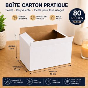 Pack de 80 boîte Carton Blanche avec Couvercle 14 × 10 × 18 cm – Coffret Cadeau, Emballage Premium, Réutilisable