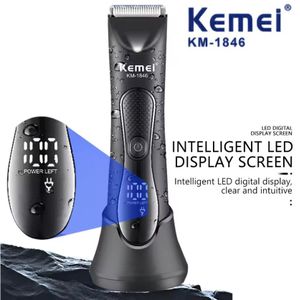 Kemei ماكينة حلاقة الشعر اللاسلكية KM-1846 المقاومة للماء بمعيار IPX7 مزودة بشاشة LCD وشفرة سيراميك
