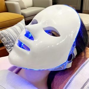 Masque Facial LED 7 Couleurs Rechargeable USB, Masque de Beauté Lumineux pour Soin de la Peau, Contrôle 1 Bouton