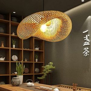 Suspension Luminaire en tissage rotin support de fixation en bois -E27-