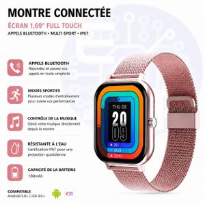 Montre Connectée GT20 Écran 1,69" Full Touch avec Appels Bluetooth – Rose